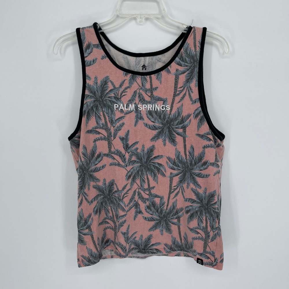 Shouthouse Men's Pink Palm Tree Print Palm Springs Beach Graphic Tank Top Size L